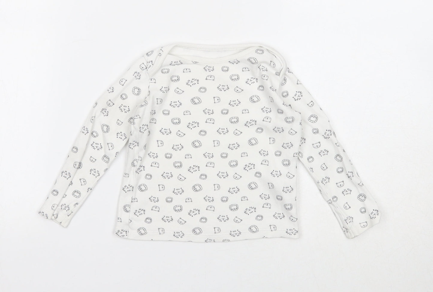 F&F Baby White Geometric Cotton Pullover T-Shirt Size 12-18 Months Boat Neck Pullover - Cute Animals Print
