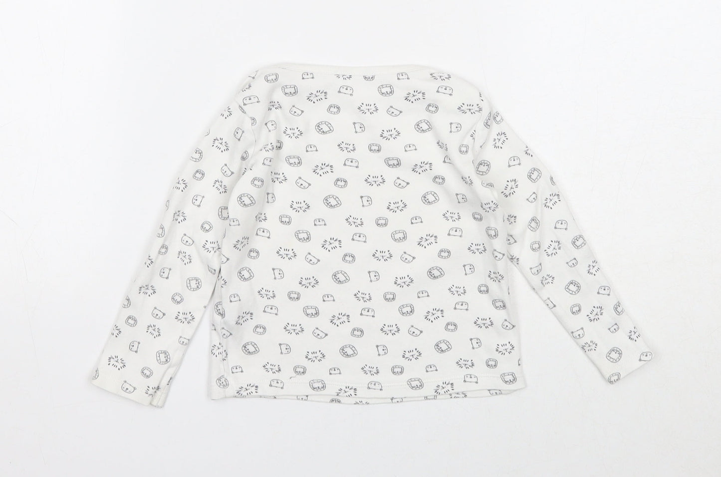 F&F Baby White Geometric Cotton Pullover T-Shirt Size 12-18 Months Boat Neck Pullover - Cute Animals Print