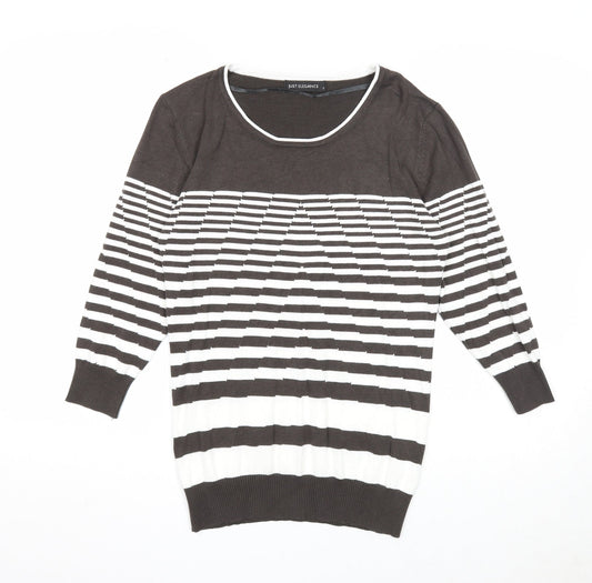 Just Elegance Womens Grey Round Neck Striped Viscose Pullover Jumper Size S