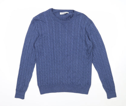 Amazon Mens Blue Square Neck Cotton Pullover Jumper Size S Long Sleeve