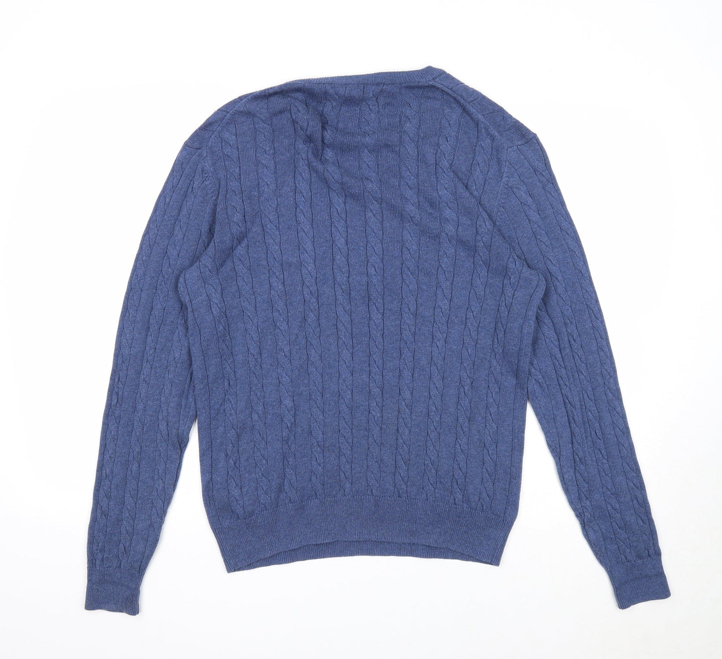 Amazon Mens Blue Square Neck Cotton Pullover Jumper Size S Long Sleeve