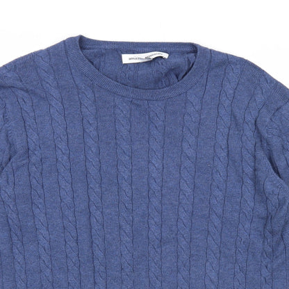 Amazon Mens Blue Square Neck Cotton Pullover Jumper Size S Long Sleeve