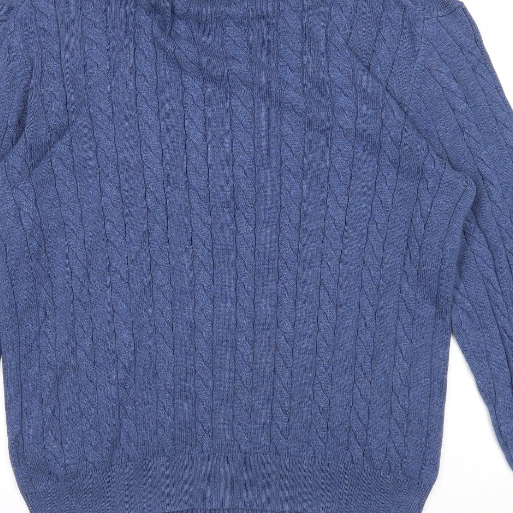 Amazon Mens Blue Square Neck Cotton Pullover Jumper Size S Long Sleeve