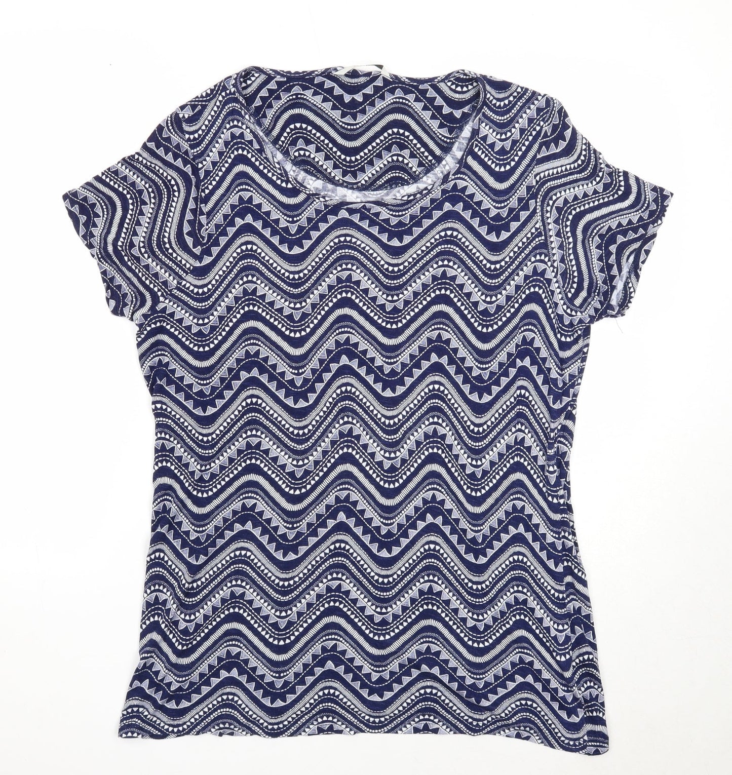 George Womens Blue Geometric Viscose Basic T-Shirt Size 16 Round Neck