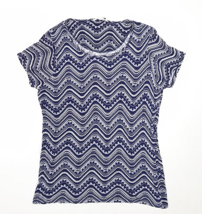 George Womens Blue Geometric Viscose Basic T-Shirt Size 16 Round Neck
