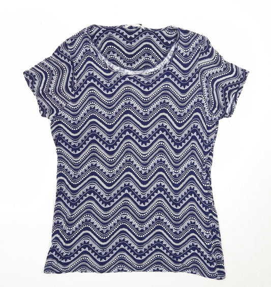 George Womens Blue Geometric Viscose Basic T-Shirt Size 16 Round Neck