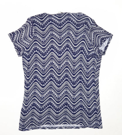 George Womens Blue Geometric Viscose Basic T-Shirt Size 16 Round Neck