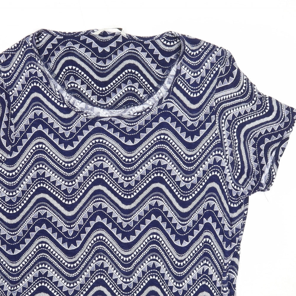 George Womens Blue Geometric Viscose Basic T-Shirt Size 16 Round Neck