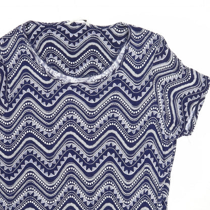 George Womens Blue Geometric Viscose Basic T-Shirt Size 16 Round Neck