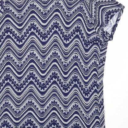 George Womens Blue Geometric Viscose Basic T-Shirt Size 16 Round Neck
