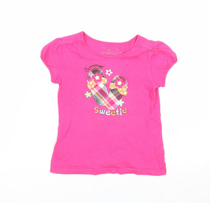 Preworn Girls Pink Cotton Basic T-Shirt Size 5 Years Round Neck Pullover - Summer Sweetie