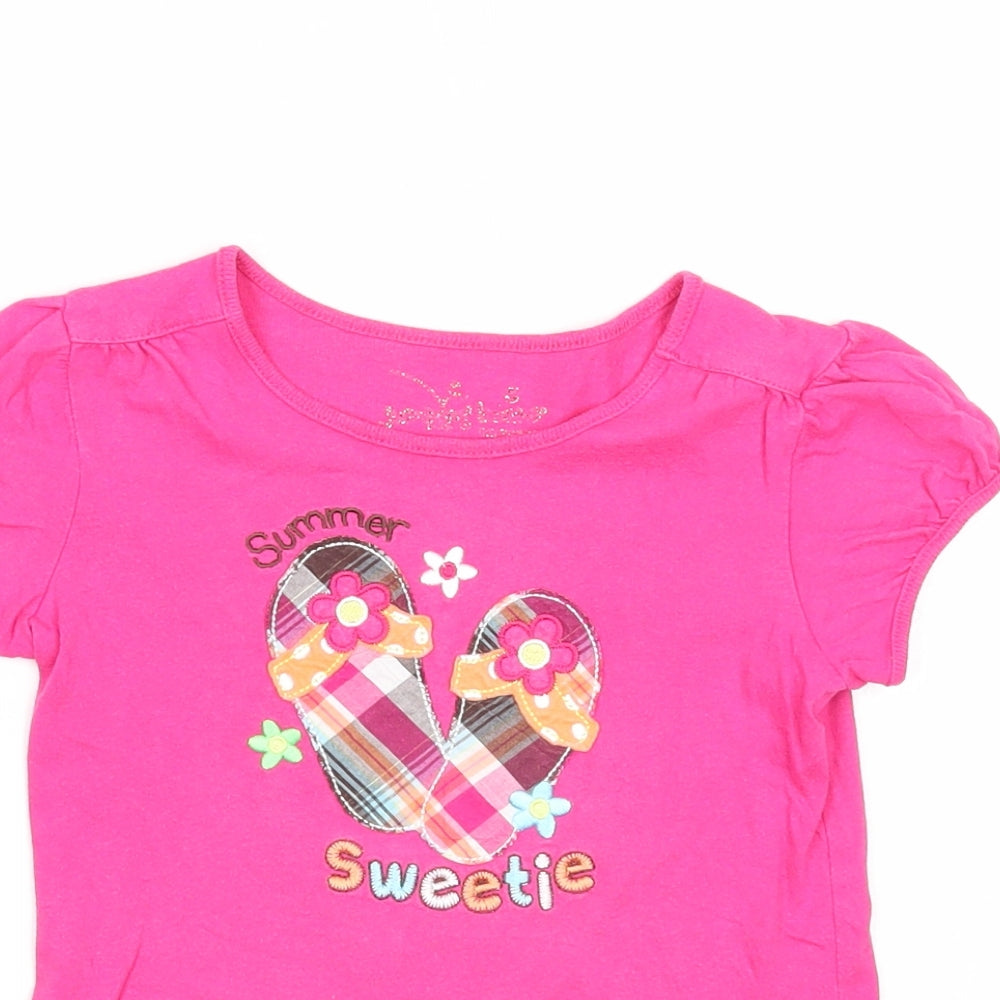 Preworn Girls Pink Cotton Basic T-Shirt Size 5 Years Round Neck Pullover - Summer Sweetie