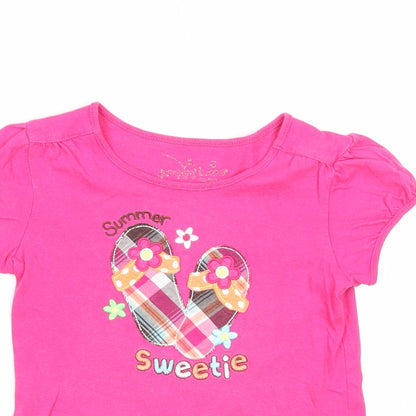 Preworn Girls Pink Cotton Basic T-Shirt Size 5 Years Round Neck Pullover - Summer Sweetie
