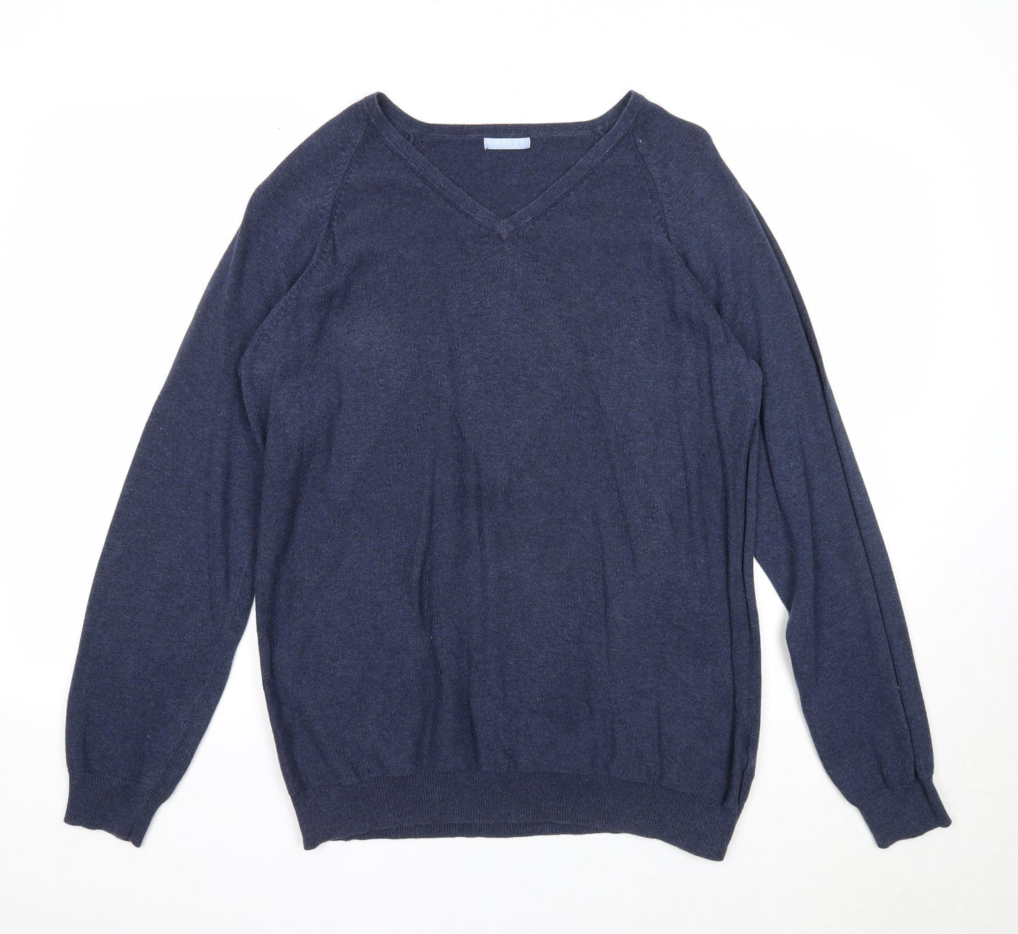 Loxley Mens Blue V-Neck Cotton Pullover Jumper Size M Long Sleeve