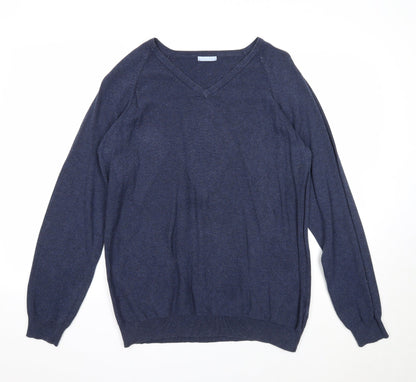 Loxley Mens Blue V-Neck Cotton Pullover Jumper Size M Long Sleeve