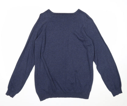 Loxley Mens Blue V-Neck Cotton Pullover Jumper Size M Long Sleeve