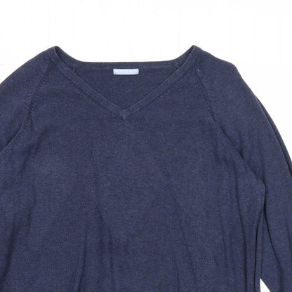 Loxley Mens Blue V-Neck Cotton Pullover Jumper Size M Long Sleeve