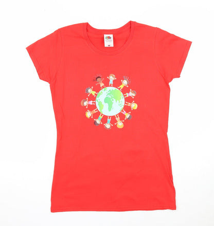 Womens UK Size S Fruit of the Loom Red Basic T-Shirt