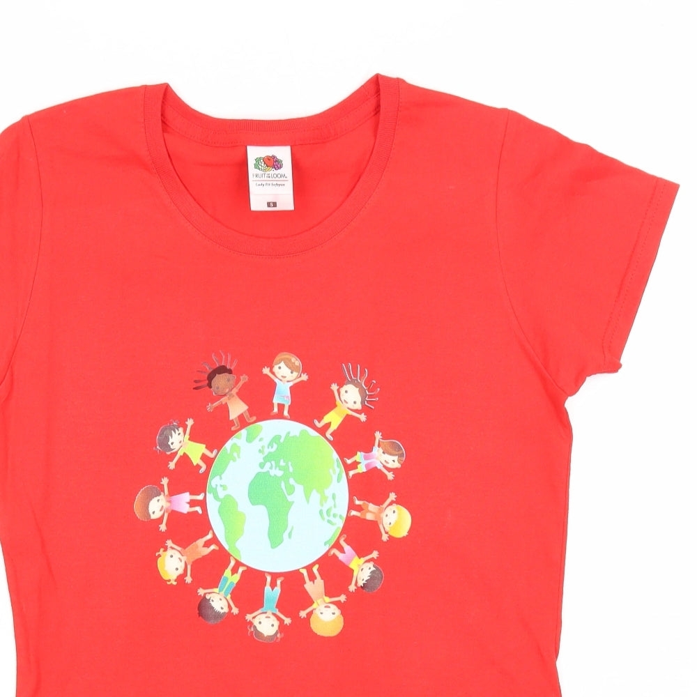 Womens UK Size S Fruit of the Loom Red Basic T-Shirt