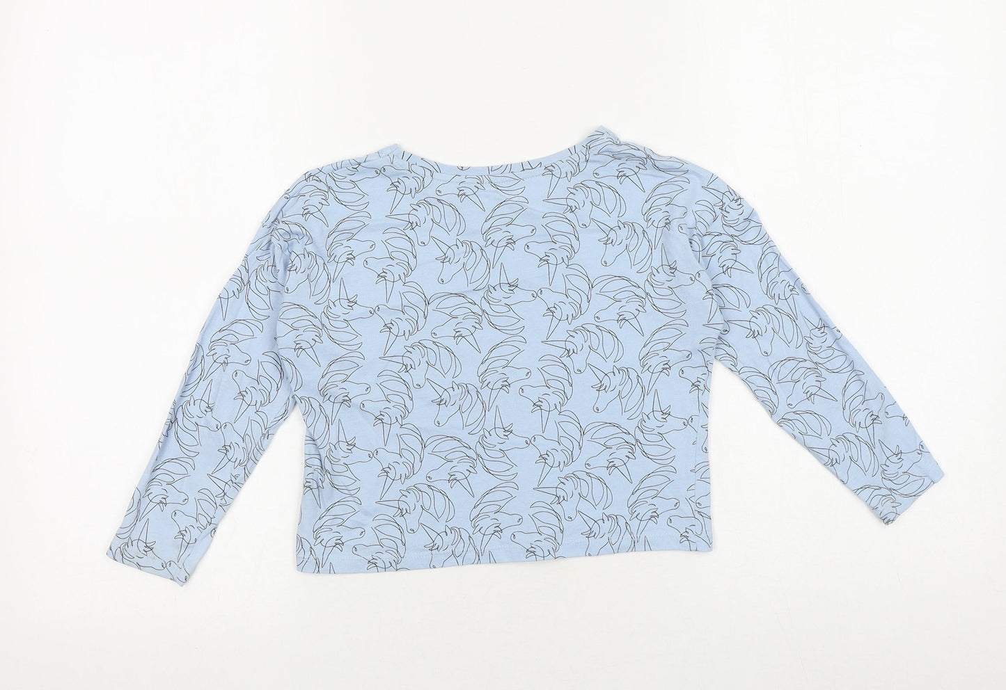 TU Girls Blue Geometric 100% Cotton Basic T-Shirt Size 6 Years Round Neck Pullover - Unicorn