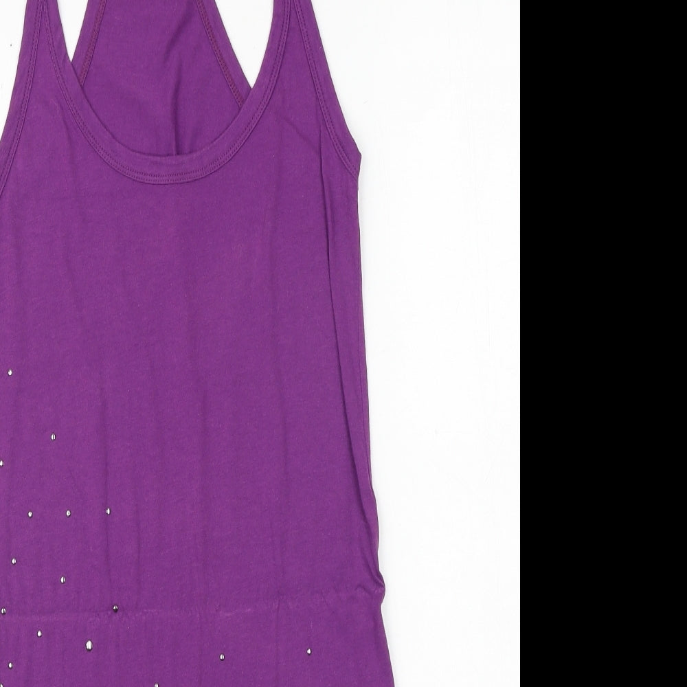 Xdye Womens Purple Polyester Basic Tank Size M Scoop Neck - Racerback