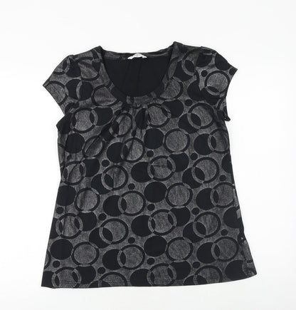 Editions Womens Black Geometric 100% Cotton Basic T-Shirt Size 10 Scoop Neck