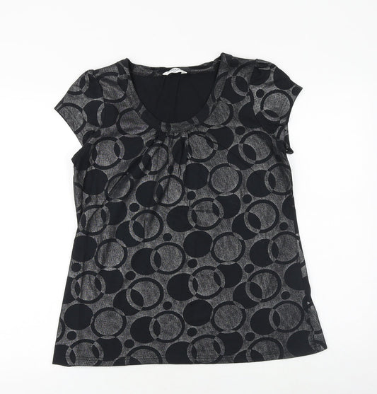 Editions Womens Black Geometric 100% Cotton Basic T-Shirt Size 10 Scoop Neck