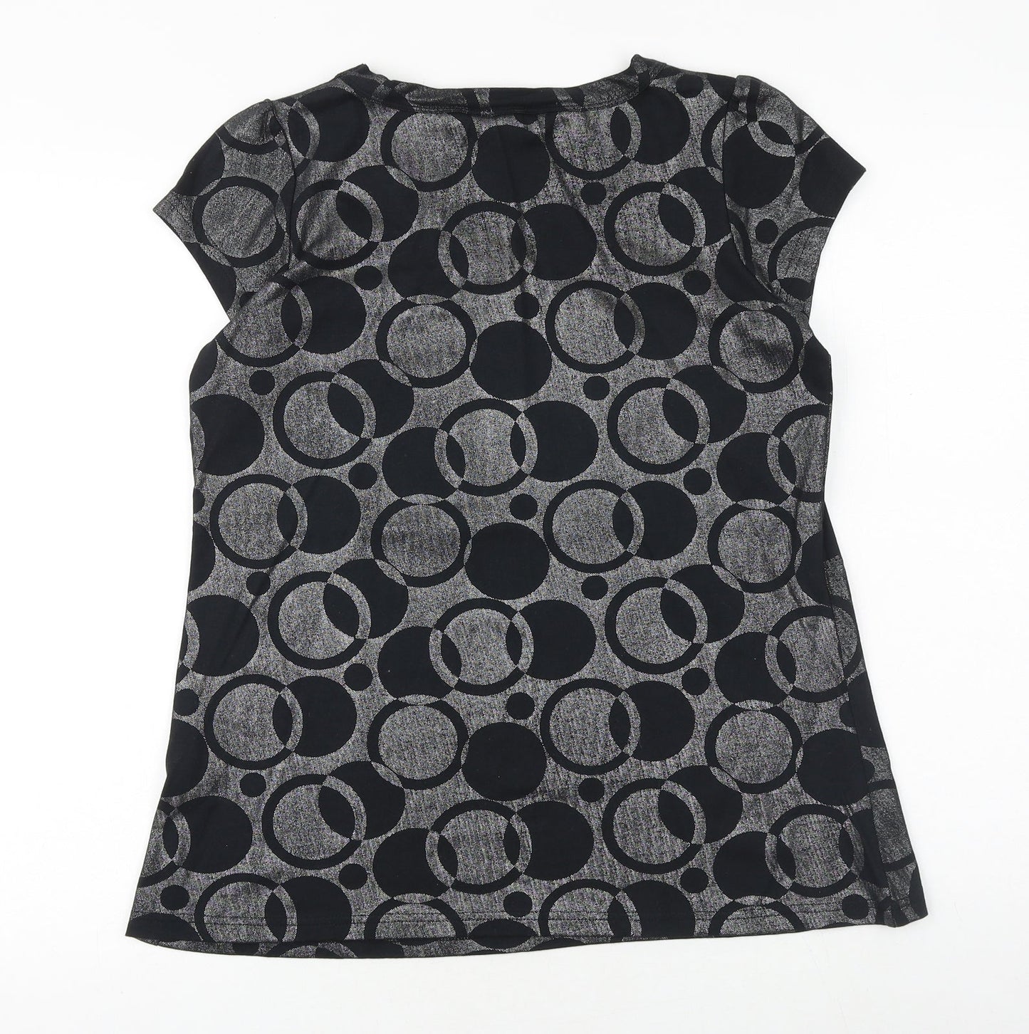 Editions Womens Black Geometric 100% Cotton Basic T-Shirt Size 10 Scoop Neck