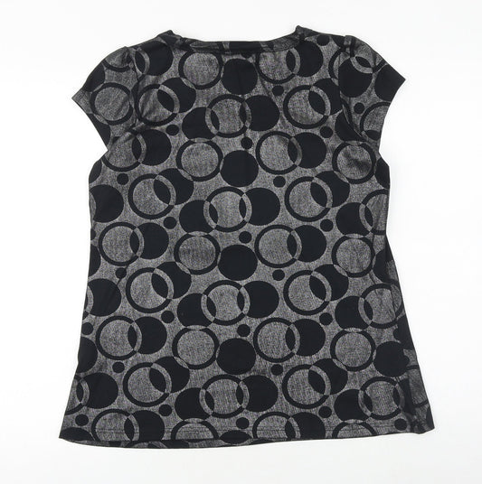 Editions Womens Black Geometric 100% Cotton Basic T-Shirt Size 10 Scoop Neck