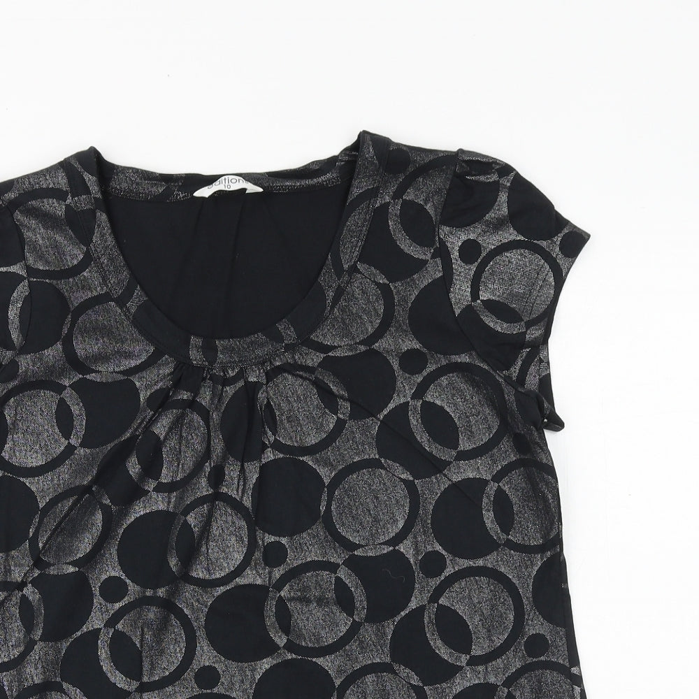 Editions Womens Black Geometric 100% Cotton Basic T-Shirt Size 10 Scoop Neck