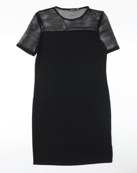 Boohoo Womens Black Polyester A-Line Size 8 Round Neck Pullover