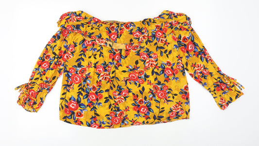 Papaya Womens Yellow Floral Viscose Cropped Blouse Size 10 Off the Shoulder - Bardot
