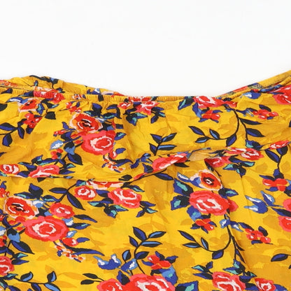 Papaya Womens Yellow Floral Viscose Cropped Blouse Size 10 Off the Shoulder - Bardot