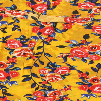 Papaya Womens Yellow Floral Viscose Cropped Blouse Size 10 Off the Shoulder - Bardot