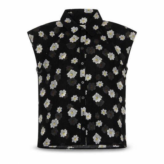 I Love HB1 Womens Black Floral Polyester Basic Button-Up Size S Collared