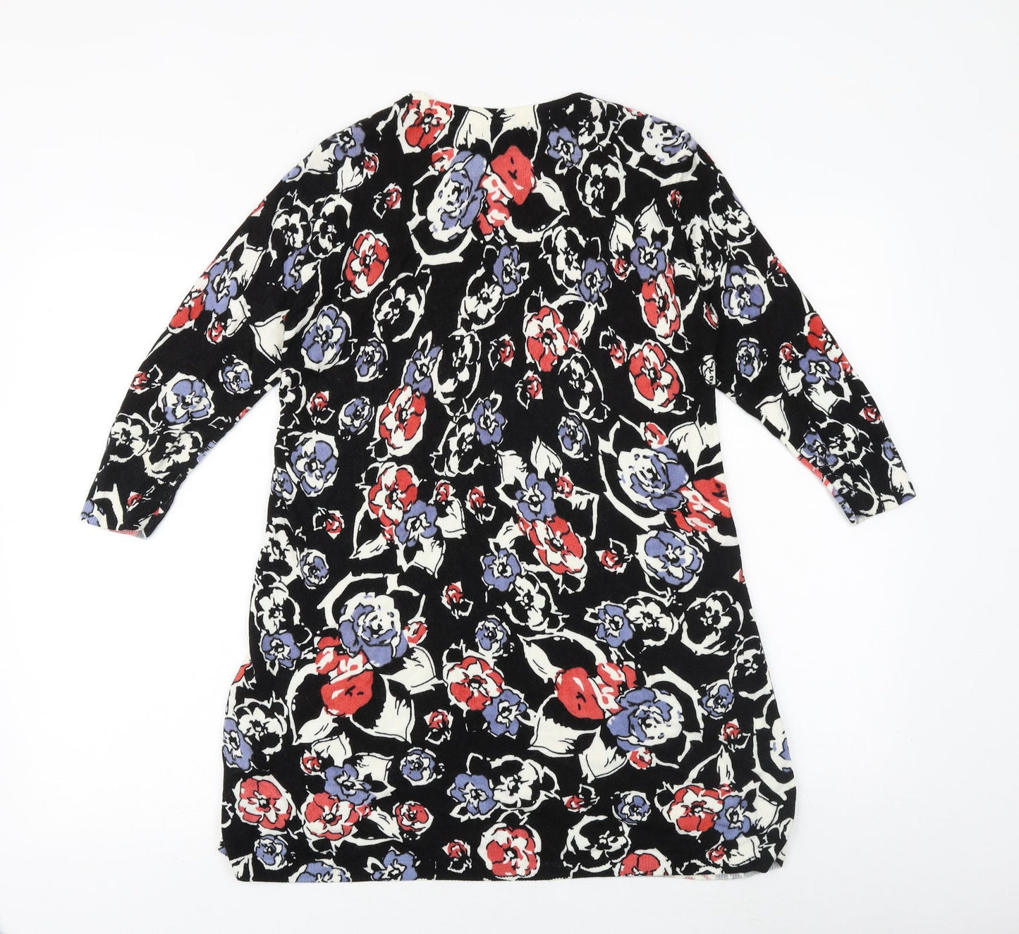 Papaya Womens Black Floral Acrylic A-Line Size 8 Round Neck Pullover