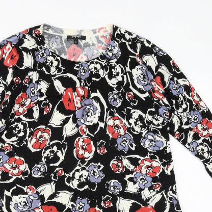 Papaya Womens Black Floral Acrylic A-Line Size 8 Round Neck Pullover