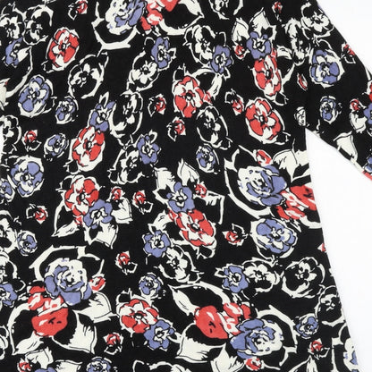 Papaya Womens Black Floral Acrylic A-Line Size 8 Round Neck Pullover