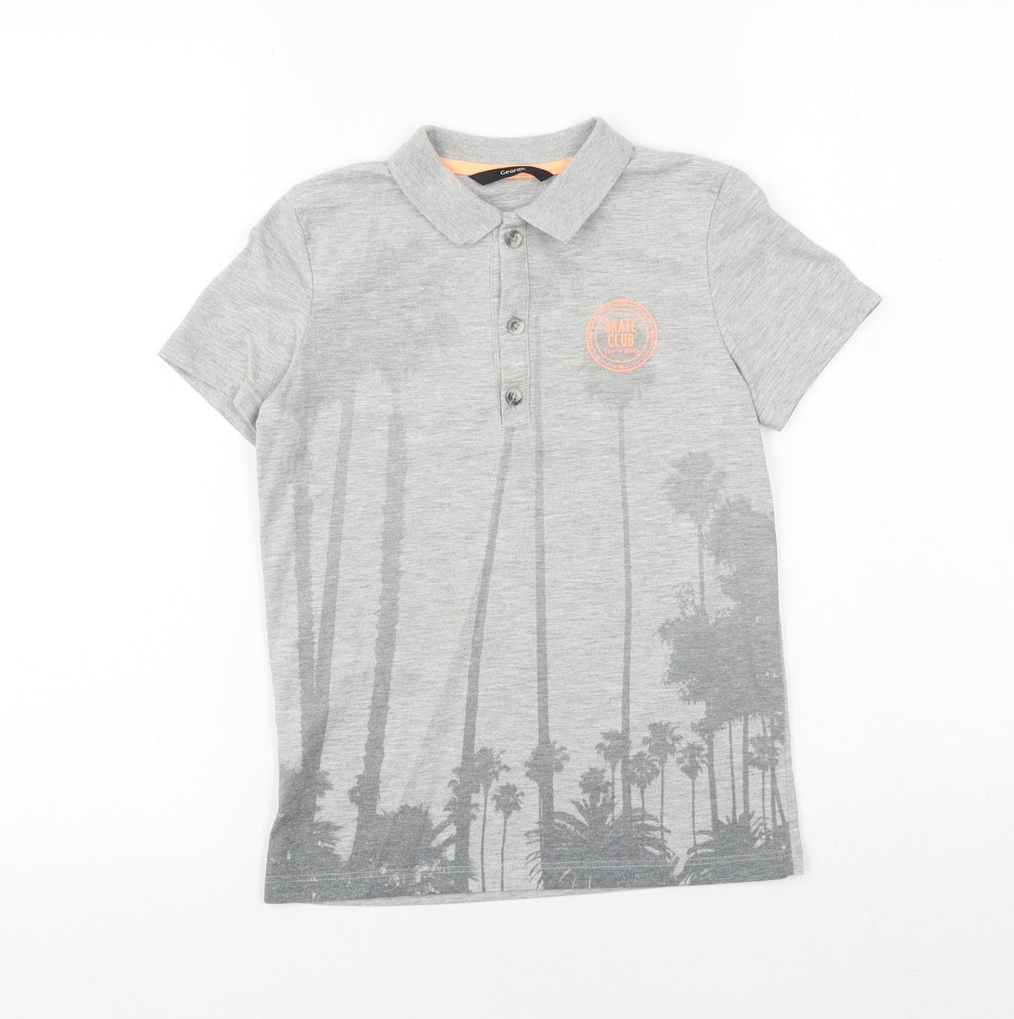 George Boys Grey Cotton Basic Polo Size 7-8 Years Collared Button - Palm Trees