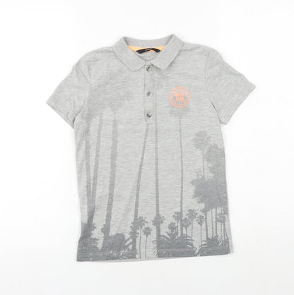 George Boys Grey Cotton Basic Polo Size 7-8 Years Collared Button - Palm Trees