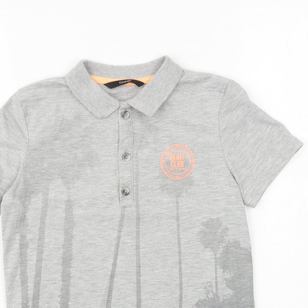 George Boys Grey Cotton Basic Polo Size 7-8 Years Collared Button - Palm Trees
