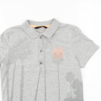 George Boys Grey Cotton Basic Polo Size 7-8 Years Collared Button - Palm Trees