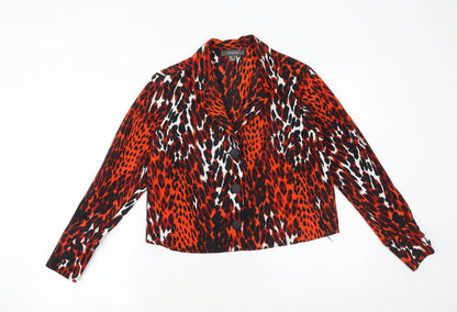 Primark Womens Red Geometric Polyester Basic Button-Up Size 8 Collared
