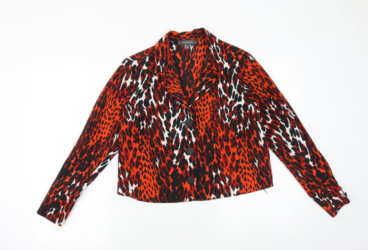 Primark Womens Red Geometric Polyester Basic Button-Up Size 8 Collared