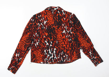 Primark Womens Red Geometric Polyester Basic Button-Up Size 8 Collared