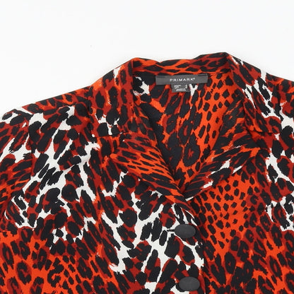 Primark Womens Red Geometric Polyester Basic Button-Up Size 8 Collared
