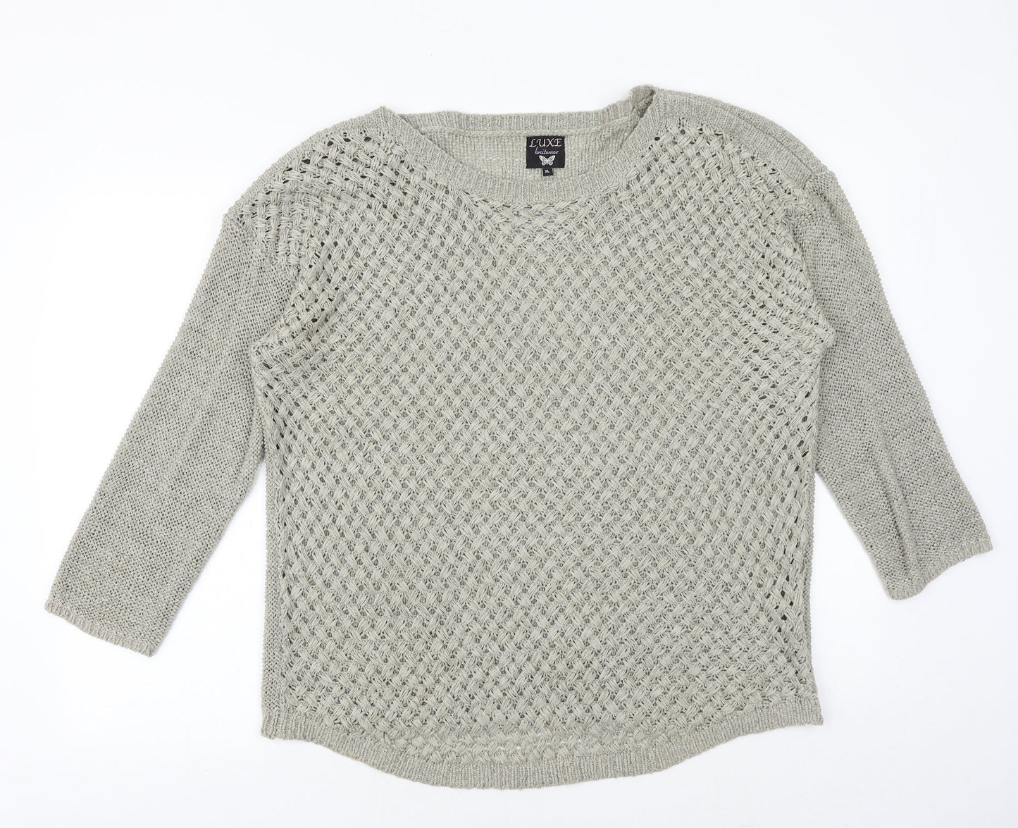 Luxe Womens Grey Boat Neck Acrylic Pullover Jumper Size XL