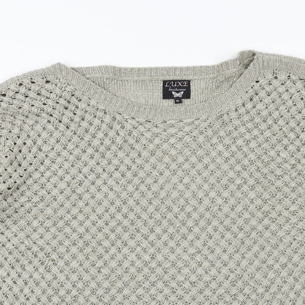 Luxe Womens Grey Boat Neck Acrylic Pullover Jumper Size XL