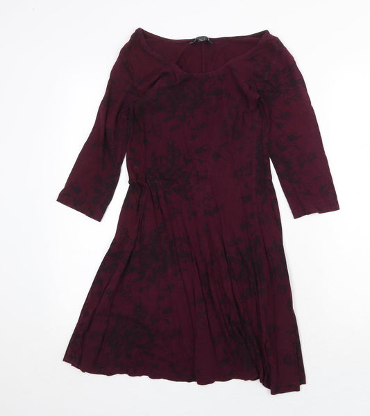 Atmosphere Womens Purple Floral Cotton A-Line Size 8 Boat Neck Pullover