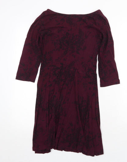 Atmosphere Womens Purple Floral Cotton A-Line Size 8 Boat Neck Pullover